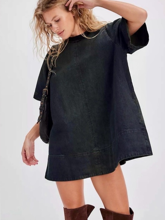 Free People Dresses & Skirts - NWT Free People DenimWashed Harlow A Line Mini Dress in Anthracite 2 pockets